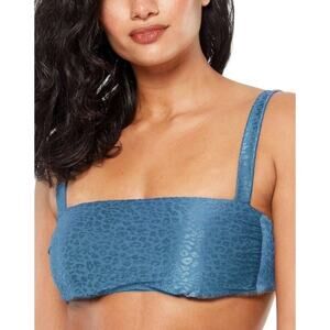 Bar III Satin Cheetah Bandeau Bikini Swim Top in French Navy XS